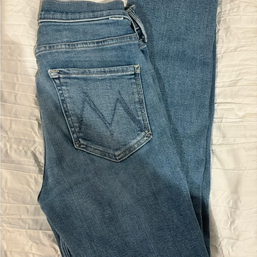 MOTHER Mid Rise Dazzler Ankle Fray Jeans - Light Blue / Medium Blue - Picture 3 of 6